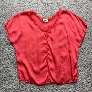 B.yu Blouse Womens Small Red Doleman Sleeve Silky Fuzzy Festive Fun Top Sexy